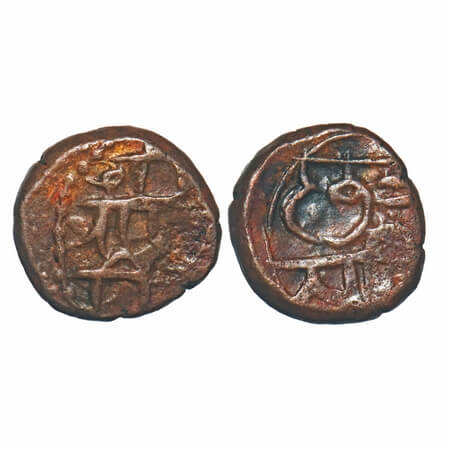 Marathas of Tanjore, Copper Shivrai/Kasu, 3.10g, Obv: Nagari legend 'Sri raj(a) shi(v), Re