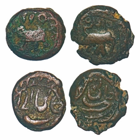 Mysore, Copper ¼ Paisa (2 Coins), 2.60 & 2.70g, Tipu Sultan (1787-1799 AD), Khaliqabad Min