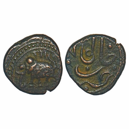 Mysore, Copper ¼ Paisa, 2.29g, Tipu Sultan, Khaliqabad Mint, AM 127 (error for 1217), Obv: