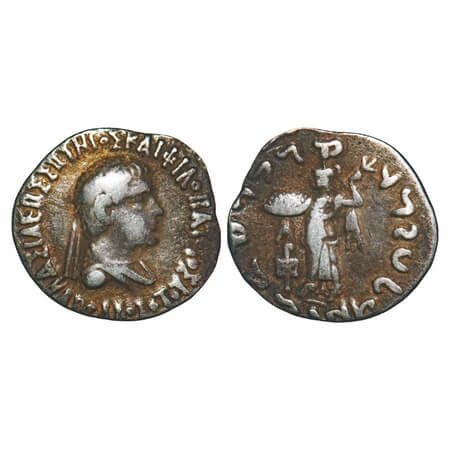 Indo-Greeks, Apollodotos II (c. 85-60 BC), Silver Drachma, 2.24g, 16.68x18.23mm, Obv: Bust
