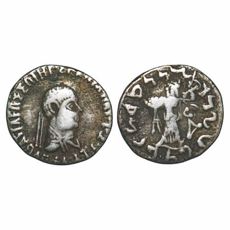 Indo-Greeks, Apollodotos II (c. 85-60 BC), Silver Drachma, 1.96g, 16.58x17.15mm, Obv: Bust