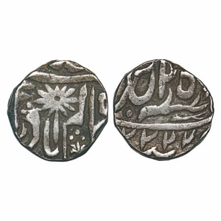 Chhatarpur, Silver Rupee, 10.92g, INO Shah Alam II. Pataka & flower on obverse & unknown n