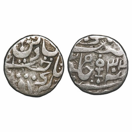 Datia, Silver 1/2 Rupee, 5.35g, Bhavani Singh (AH 1274-1325 / 1857-1907 AD), 33 RY, INO Sh
