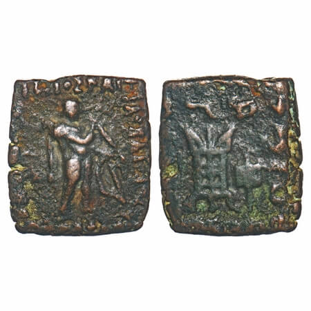 Indo-Greeks, Hippostratos (c. 80-60 BC), Square Copper Unit, 4.89g, 17.35x15.47mm, Obv: Ap