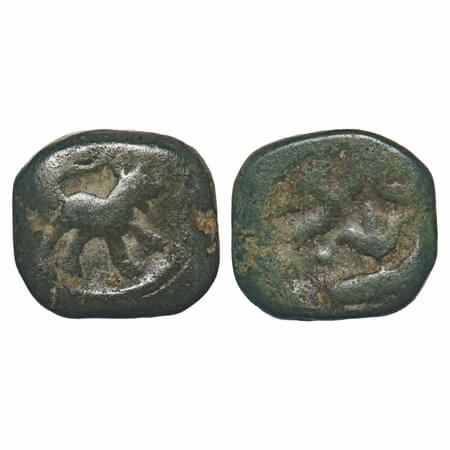 Hyderabad Feudatories - (Elichpur) Karanja, Copper Paisa, 9.71g, Tiger to right on obverse