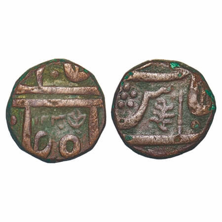 Indore, Copper ½ Anna, 16.31g, British Protectorate Issue, INO Shah Alam II, AH 1230, Flow