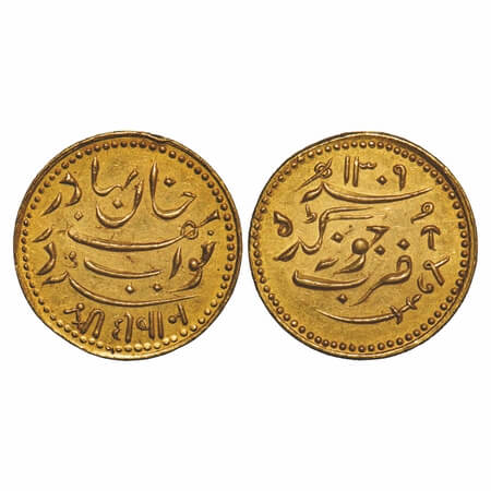 Junagadh, Gold Kori, 4.57g, INO Bahadur Khan III (AH 1300-1309/1882-1892 AD), AH 1309/1947