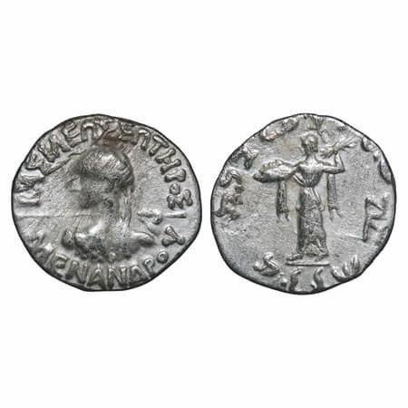 Indo-Greek, Menander I, Silver Drachms, 2.22g, 16.70x17.55mm, Obv: Diademed bust of king t