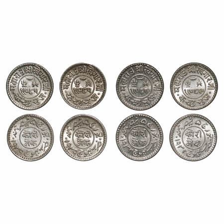 Kutch, Silver Kori (4 Coins), Khengarji III, VS 1985/1929 AD (2) & VS 1989/1932 VS (2), IN