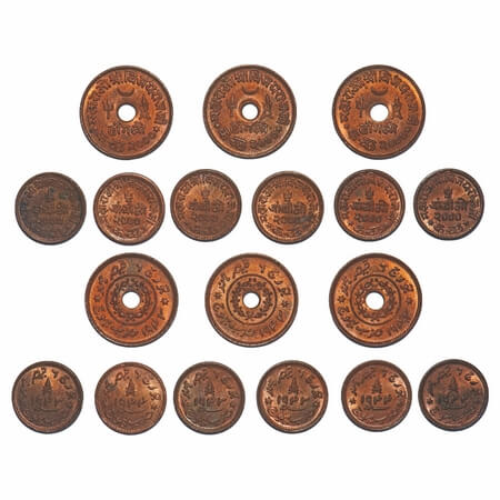 Kutch, Copper (9 Coins), Vijayrajji, Trambiyo VS 2000/1943 AD (3), VS 2000/1944 AD (3), Dh