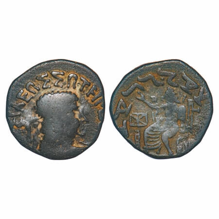 Indo-Greeks, Imitation of Hermaeus, Billon Drachm, 8.83g, 23.46x22.96mm, Obv: Diademed and