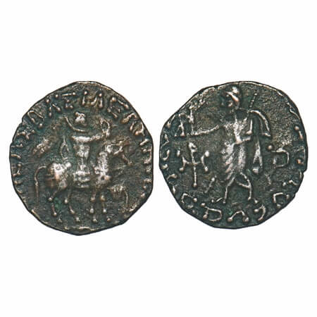 Indo-Scythians, Azes II (c. 35-12 BC), Silver Drachma, 2.22g, 15.59x14.87mm, Obv: King hol