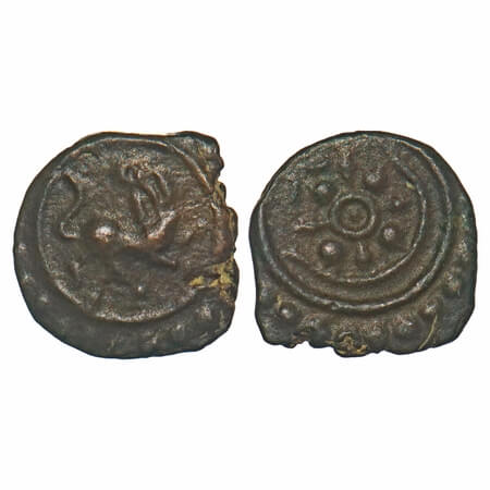 Travancore, Copper Thira Cash, 0.83g, Obv: lion to right paw raised, Rev: lotus. BS unlist