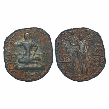 Indo-Scythians, Azes I (c. 58-12 BC), Copper Tetradrachm, 6.57g, 21.69x20.01mm, Obv: King 