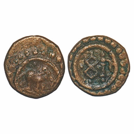 Travancore, Copper Thira Cash, 1.21g, Obv: Elephant to right & sun above, Rev: Ankusa & do