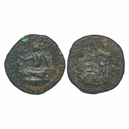 Indo-Scythians, Azes I (c. 58-12 BC), Copper Tetradrachm, 5.70g, 21.32x20.74mm, Obv: King 