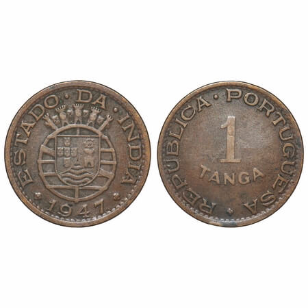 Indo Portuguese, Bronze 1 Tanga, 5.90g, Republic (1910-1961 AD), 1947. A.Gomes (page 605) 