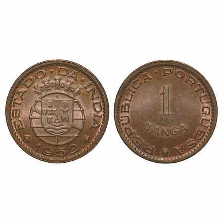 Indo Portuguese, Bronze 1 Tangas, 3.98g, Republic (1910-1961 AD), 1952. A.Gomes (page 605)