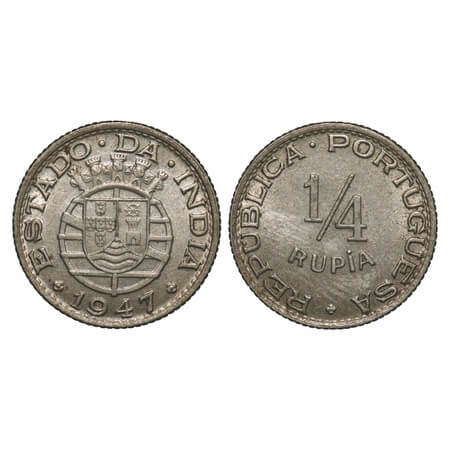 Indo Portuguese, Cu-Ni, 1/4 Rupia, 2.82g, Republic, 1947. A.Gomes (page 605) 06.01 / KM 25
