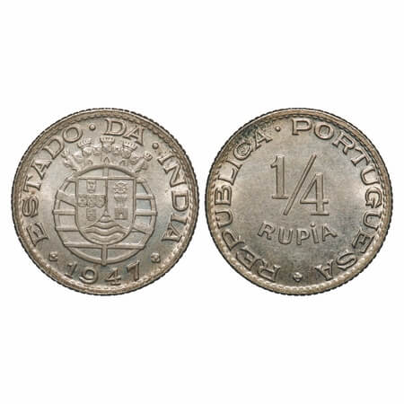 Indo Portuguese, Cu-Ni, 1/4 Rupia, 2.91g, Republic, 1947. A.Gomes (page 605) 06.01 / KM 25