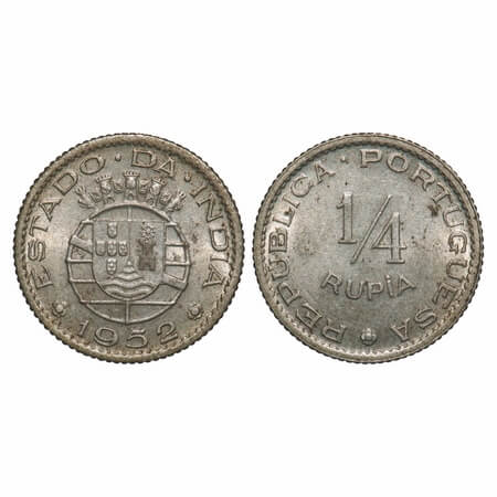 Indo Portuguese, Cu-Ni, 2.81g, 1/4 Rupia, Republic, 1952. A.Gomes (page 605) 06.02 / KM 25