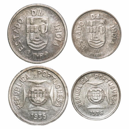 Indo Portuguese, Silver Rupee & ½ (2 coins), Republic (1910-1961 AD), 1935, 1936(cleaned) 
