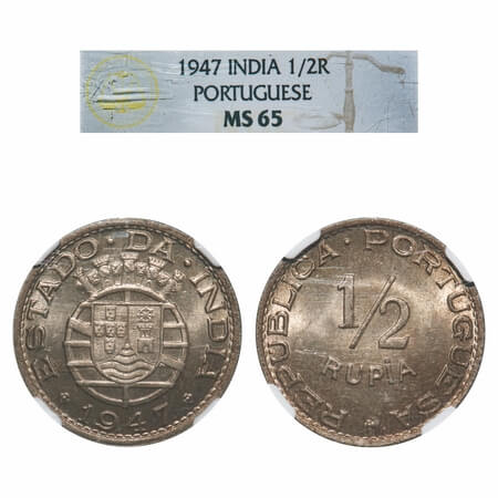 Indo Portuguese, Cu-Ni, 1/2 Rupia, Republic, 1947. A.Gomes (page 605) 08.01 / KM 26. NGC g