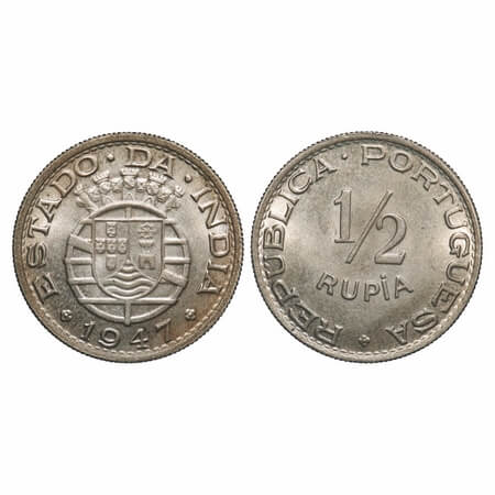 Indo Portuguese, Cu-Ni, 1/2 Rupia, 5.50g, Republic, 1947. A.Gomes (page 605) 08.01 / KM 26