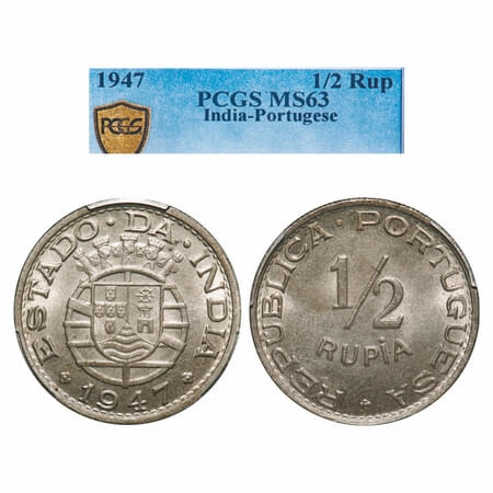 Indo Portuguese, Cu-Ni, 1/2 Rupia, Republic, 1947. A.Gomes (page 605) 08.01 / KM 26. PCGS 
