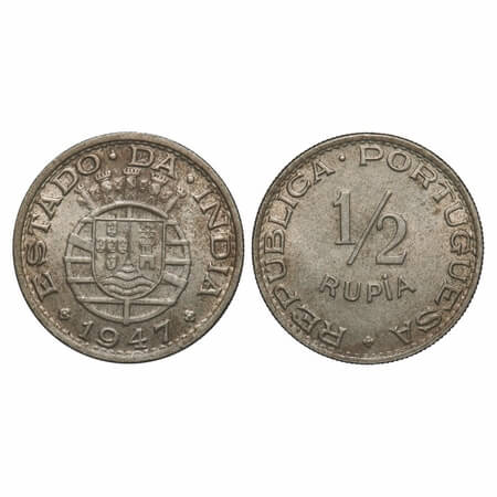 Indo Portuguese, Cu-Ni, 1/2 Rupia, 5.50g, Republic, 1947. A.Gomes (page 605) 08.01 / KM 26