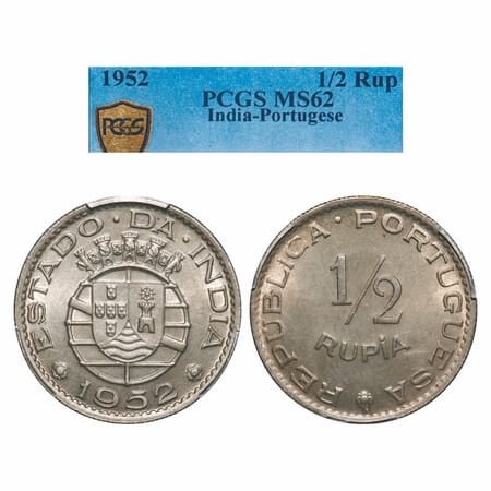 Indo Portuguese, Cu-Ni, ½ Rupia, Republic, 1952. A.Gomes (page 605) 08.02 / KM 26. PCGS gr