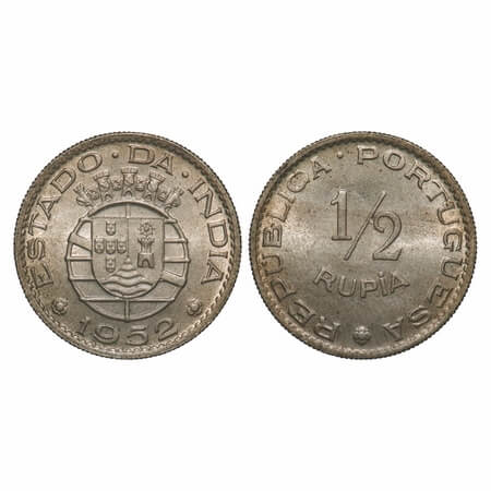Indo Portuguese, Cu-Ni, ½ Rupia, 5.72g, Republic, 1952. A.Gomes (page 605) 08.02 / KM 26. 