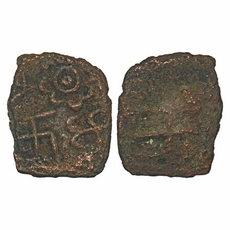 Pre-Satavahana, Vidarbha region (Bhon area), Copper Unit, 1.06g, 14.79x12.32mm, Obv: Four 