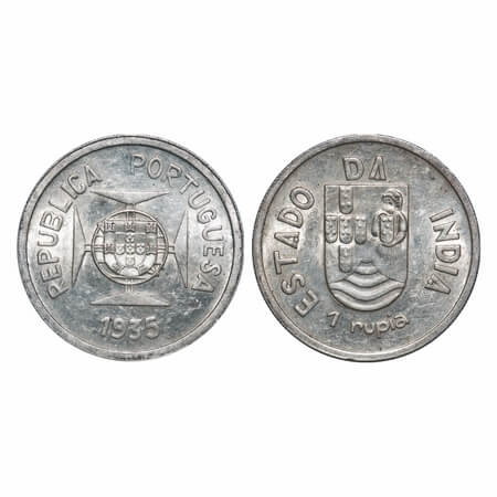 Indo Portuguese, Silver Rupee, 11.63g, Republic (1910-1961 AD), 1935 AD. A.Gomes (page 606
