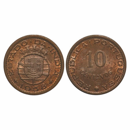 Indo Portuguese, Bronze 10 Centavos, 2.01g, Republic (1910-1961 AD), 1958. A.Gomes (page 6