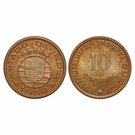 Indo Portuguese, Bronze 10 Centavos, 2.00g, Republic (1910-1961 AD), 1959. A.Gomes (page 6