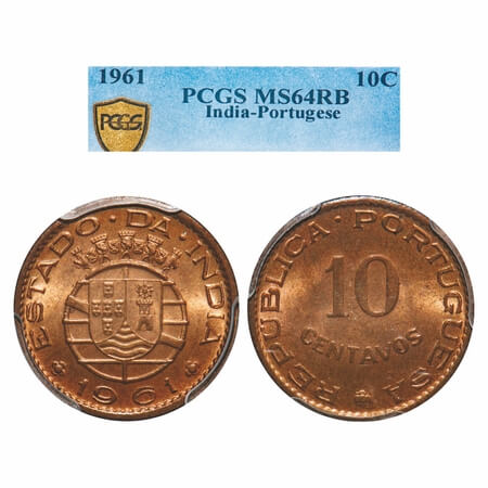 Indo Pourtuguese, Bronze, 10 Centavos, Republic, 1961 AD. A.Gomes (page 606) 13.03 / KM 30