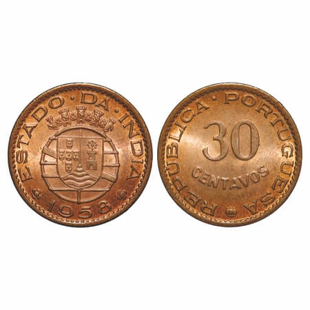 Indo Portuguese, Bronze 30 Centavos, 4.01g, Republic (1910-1961 AD), 1958. A.Gomes (page 6