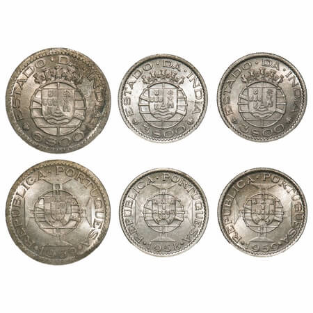 Indo Pourtuguese, Copper Nickle (3 Coins), Republic, 6 Escudos 1959 & 3 Escudos (2 Pcs) 19