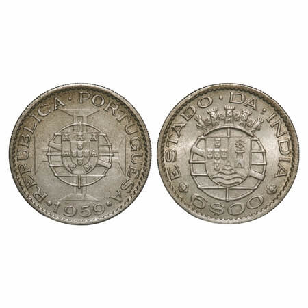 Indo Pourtuguese, Copper Nickle, 13.85g, 6 Escudos, (Republic) 1959 AD. A.Gomes (Page 606)