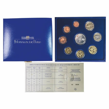 France, Euro set, 9 Proof coins, Mixed Metals, 2008, La Semeuse, Paris Mint, 15 Euro (0.90