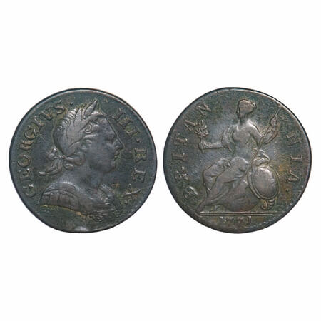 Great Britain, Copper 1/2 Penny, 10.00g, George III, 1771, Obv: bust to right in centre, R