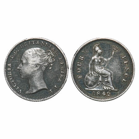 Great Britain, Silver 4 Pence, 1.87g, (0.9250 % silver), Victoria Queen, 1842. KM 731.1. T