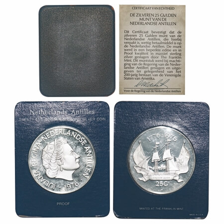Netherlands Antilles, 25 Gulden Proof, Silver 45.00g (0.925% silver), 1976, Juliana (1948-