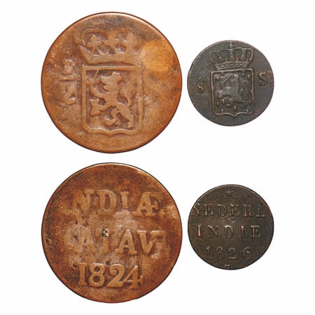 Netherlands East Indies, (2 Coins) Island of Sumatra, Kingdom of Netherlands, 1) Copper 1/