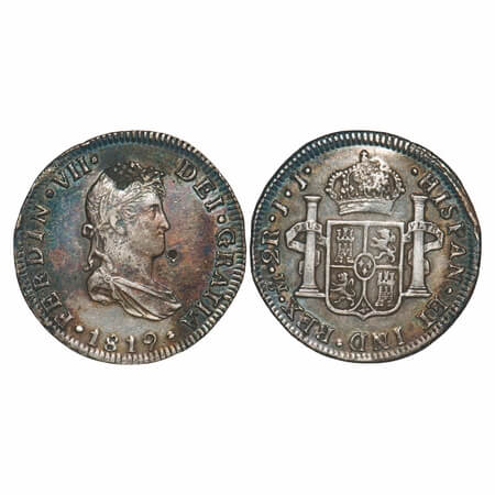 Peru, Silver 2 Reales, 6.71g, (0.896 silver), Ferdinand VII (1808-1821), Obv: Bust looking