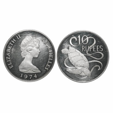 Seychelles, Silver 10 Rupees Proof, 28.62g, (0.9250 silver), Elizabeth II, 1974, Obv: Youn