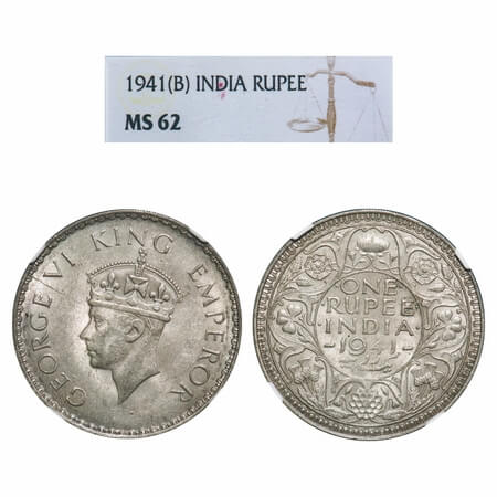 George VI, Half Silver, Rupee, 1941, Bombay Mint, A(a)/I, Dot, Security edge, Rev boarder