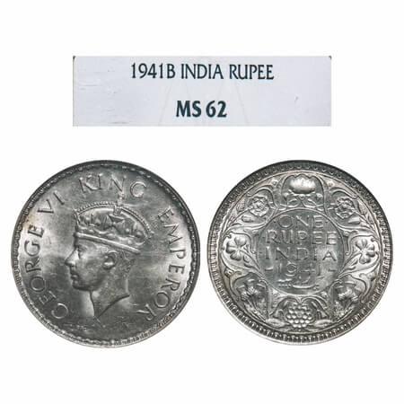 George VI, Half Silver, Rupee, 1941, Bombay Mint, A(a)/I, Dot, Security edge, Rev border t