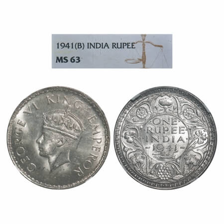 George VI, Half Silver, Rupee, 1941, Bombay Mint, A(a)/I, Dot, Security edge, Rev border t